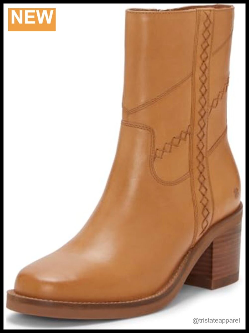 Lucky Brand Women's Milev Leather Ankle Bootie - Stacked Heel, Almond Toe, Zip